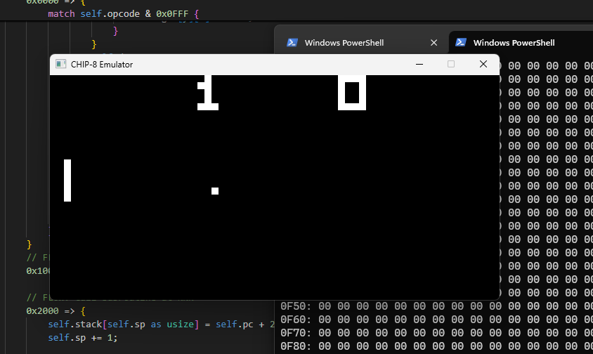 screenshot of pong game running on my emulator